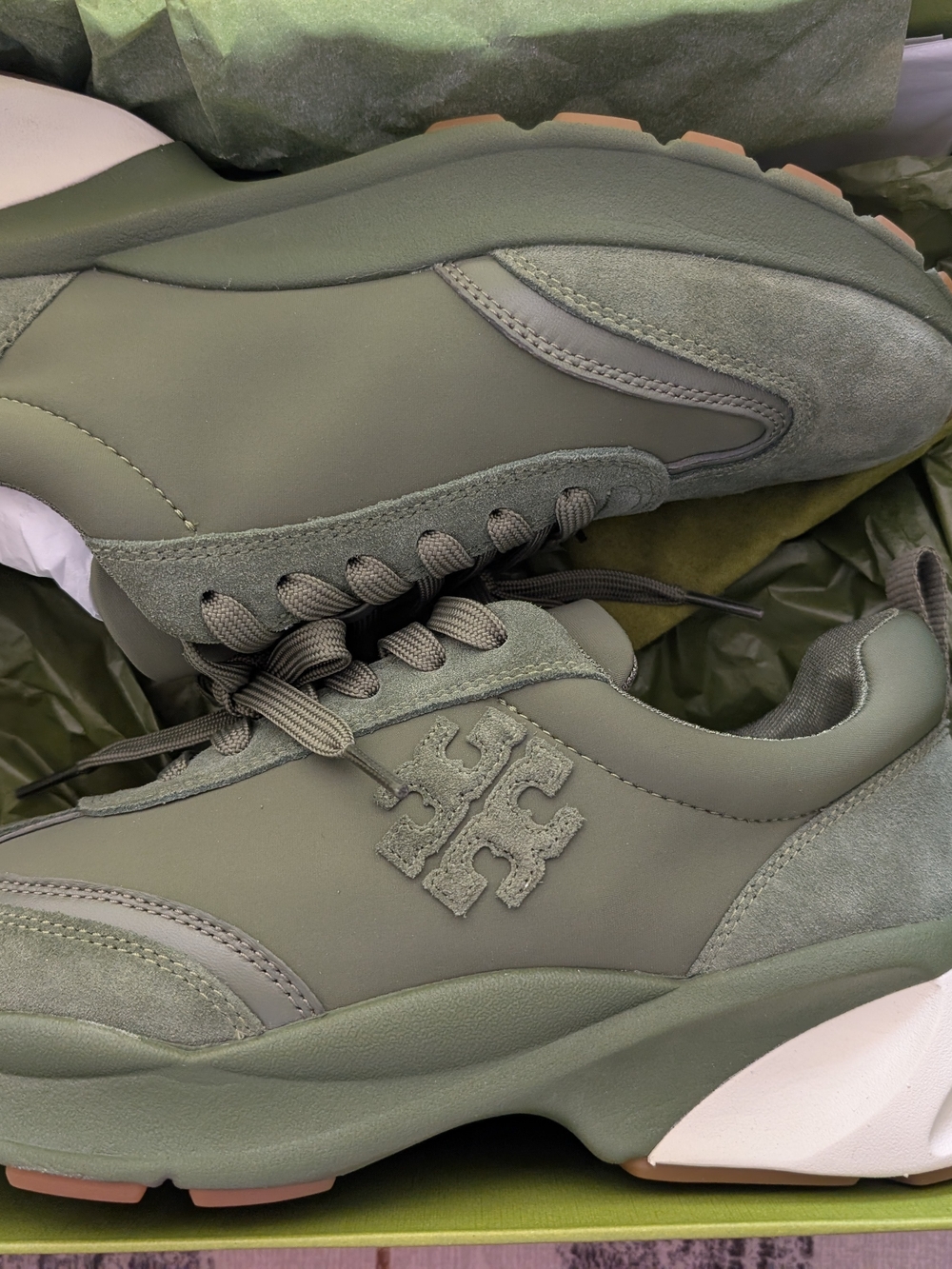 Tory Burch Green Suede & Leather Men's Trainer